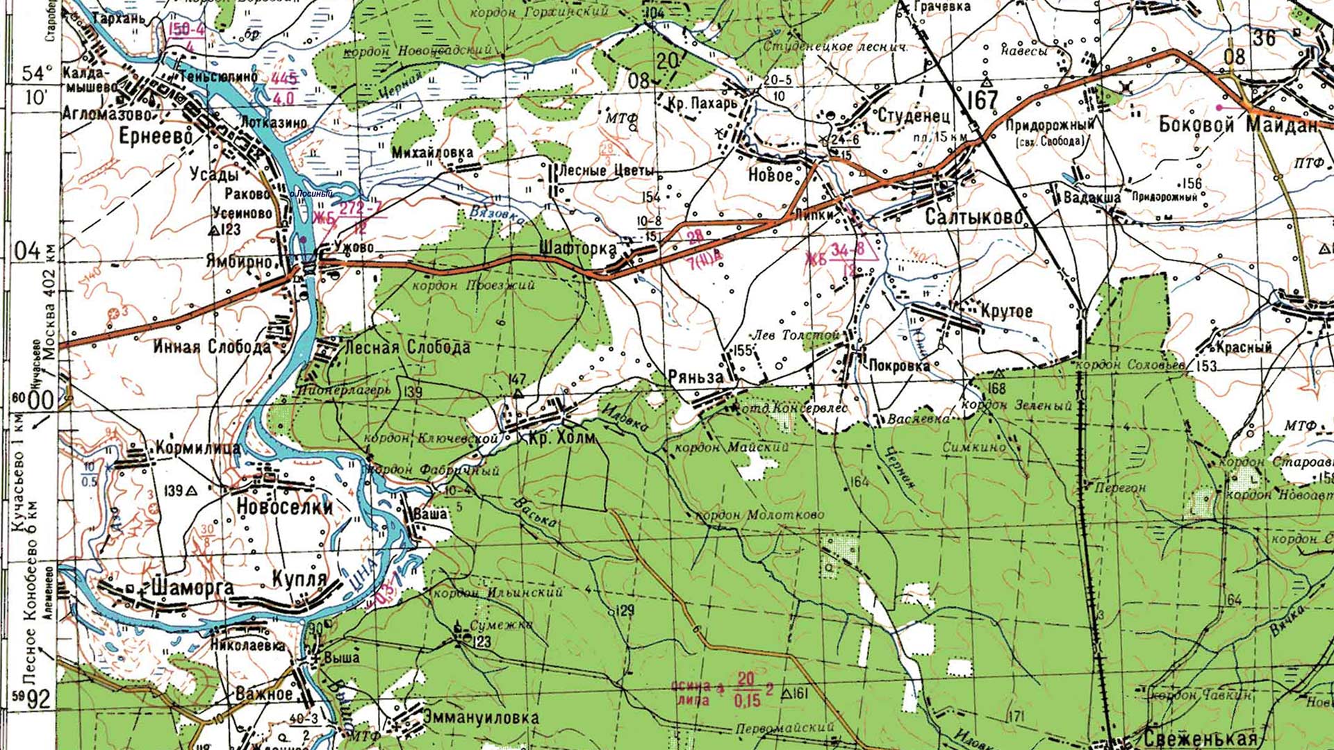 Река Цна на карте Рязанской области